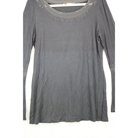 Belldini Black Long Bell Sleeves Studded Mesh Top-Large-Goth-Boho - Picture 2 of 11